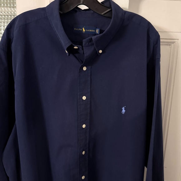 Ralph Lauren Navy Blue Men’s Button Down Short Pony Logo Shirt  Sz 2XB EUC - Picture 5 of 8